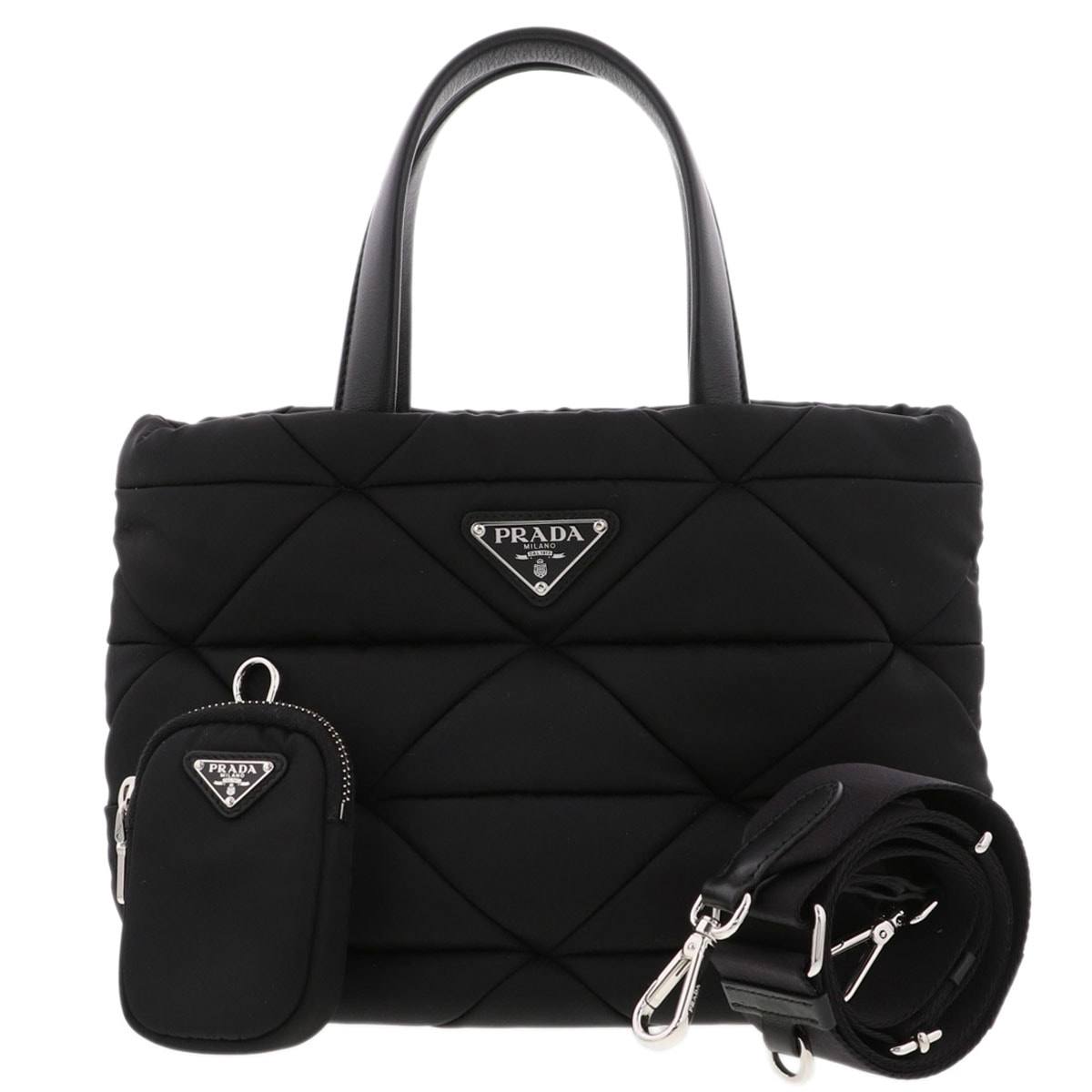 1円 PRADA プラダ テスートナイロン トートバッグ ショルダーバッグ 肩掛けかばん 手提げかばん レディース ブラック系 AH1223ノf