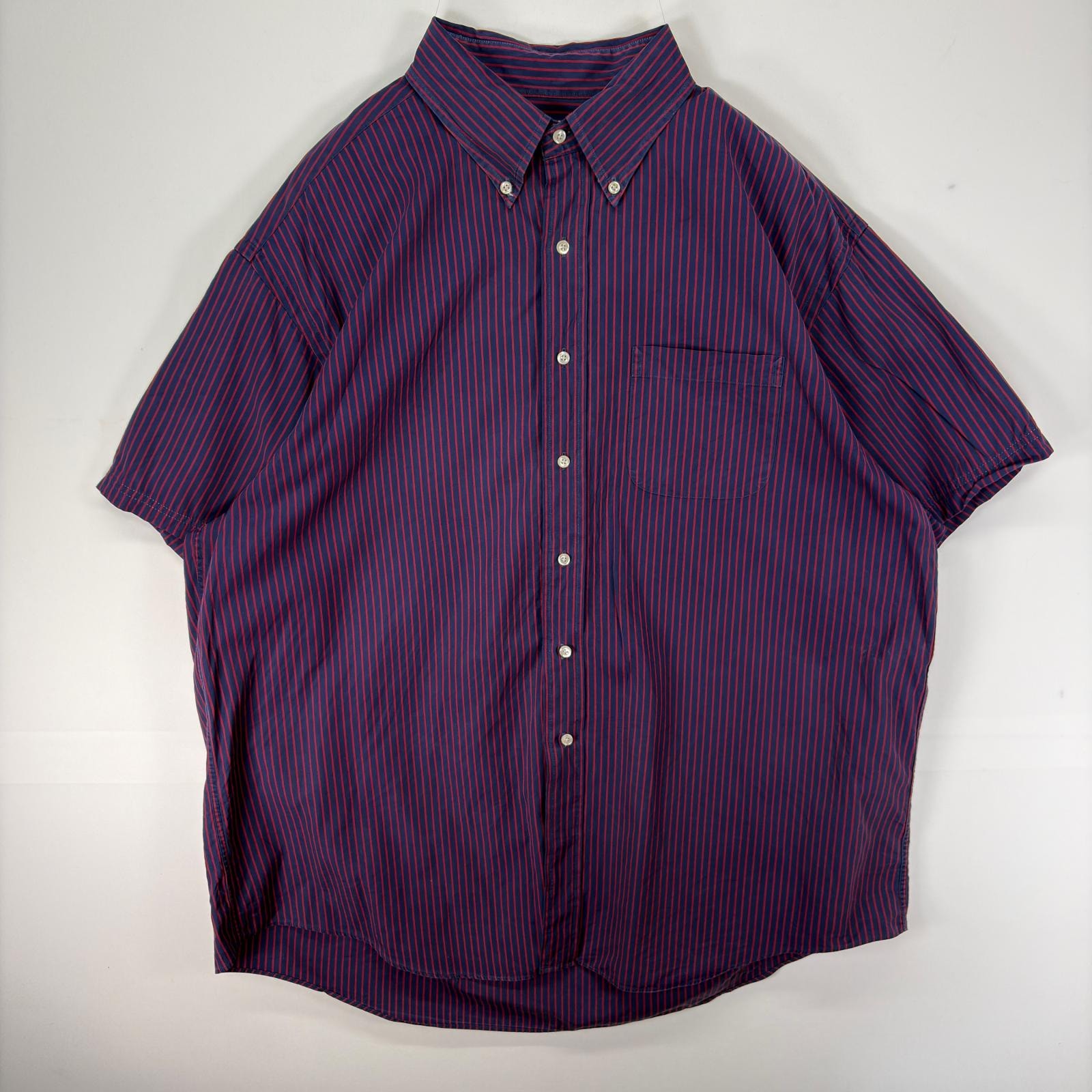 古着 ブルックスブラザーズ Brooks Brothers 半袖シャツ ボタンダウン 1818 胸ポケット XL  レッド系 ストライプ メンズ