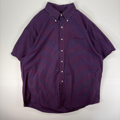 古着 ブルックスブラザーズ Brooks Brothers 半袖シャツ ボタンダウン 1818 胸ポケット XL レッド系 ストライプ メンズ