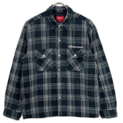シュプリーム ×Independent 17AW ネイビー Quilted Flannel チェックジャケット S