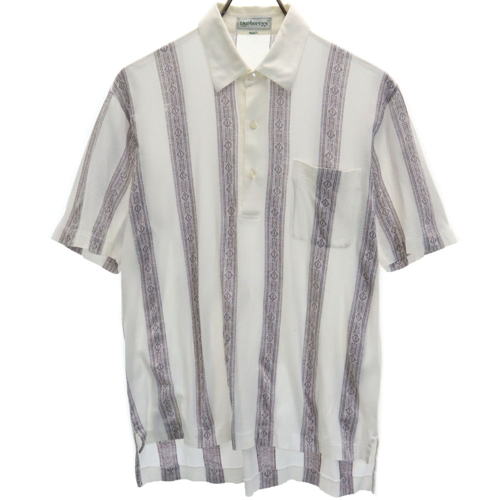 Burberrys バーバリーズ 90s オールド ストライプ 半袖 ポロシャツ M ホワイト系