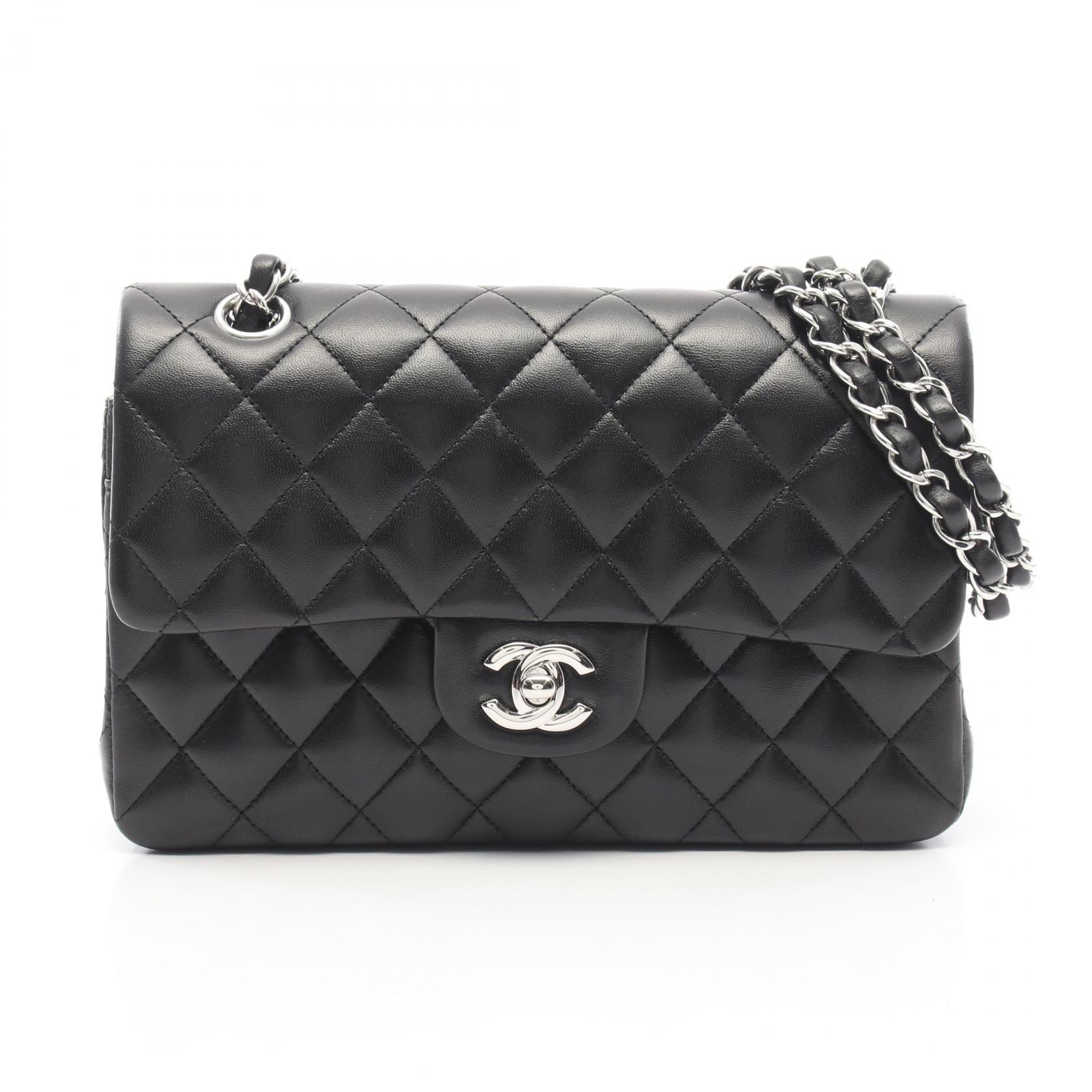 シャネル CHANEL マトラッセ Wフラップ ショルダーバッグ バッグ ラムスキン(羊革) レディース ブラック系 A01113 【中古】