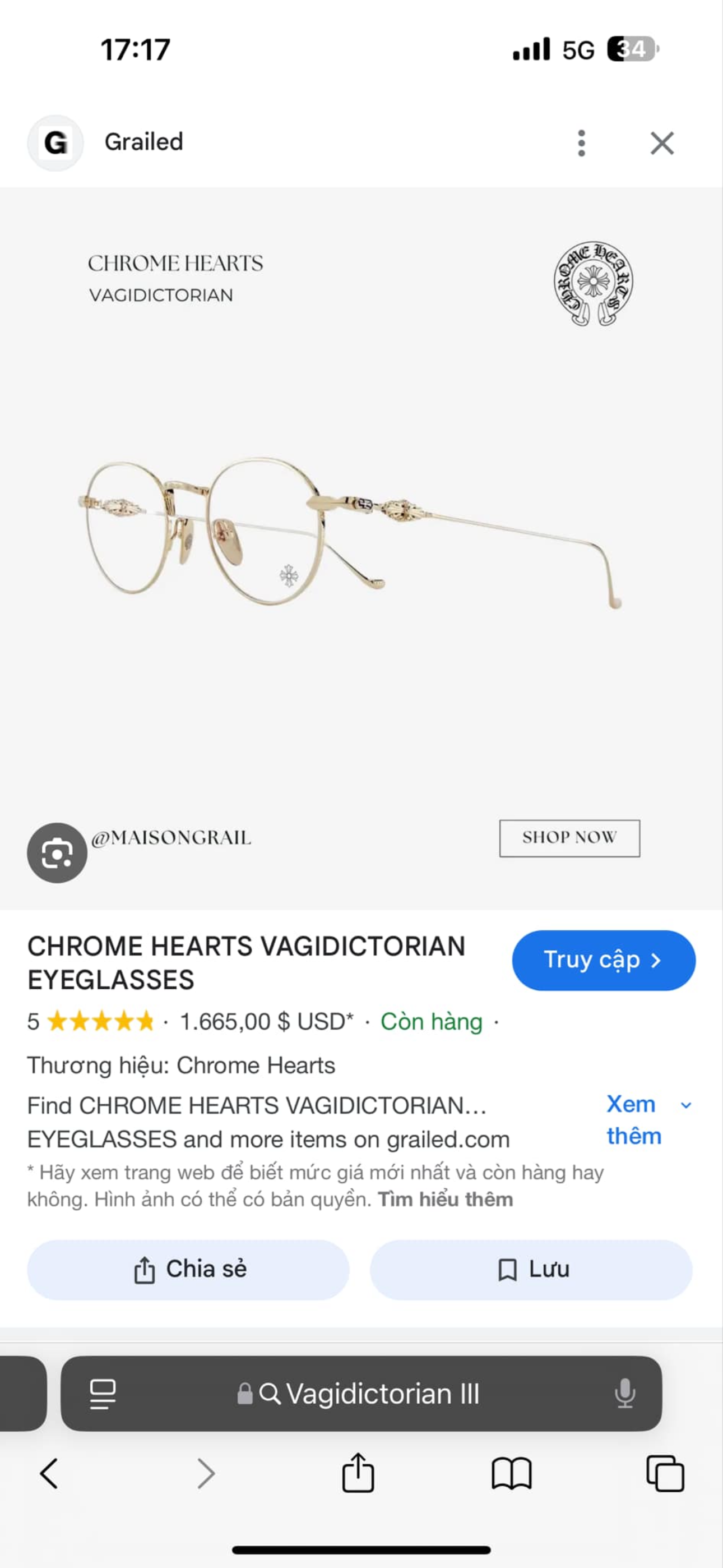 Chrome Hearts BUBBA-A Glass Metal "Silver/Black"