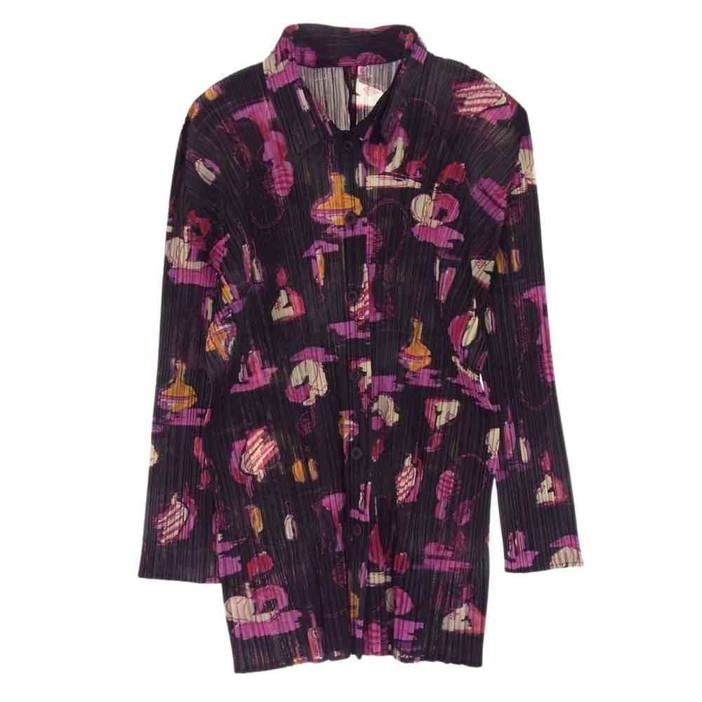PLEATS PLEASE プリーツプリーズ イッセイミヤケ ブラウス PP71-JJ902 Perfume Design Graphics Shirt Top パフューム グラフィック 総柄 プリーツ加工 ブラウス ブラック系 4【美品】【中古】