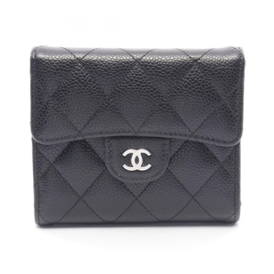 シャネル CHANEL クラシック スモール フラップ ウォレット 三つ折り財布 財布 キャビアスキン(グレインドカーフ) レディース ブラック系 【中古】
