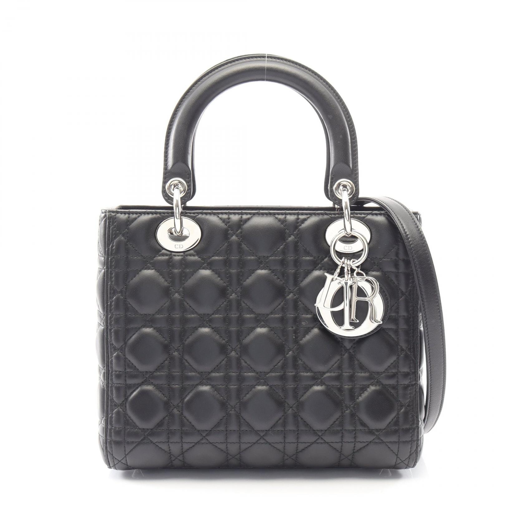 ディオール Dior LADY DIOR レディディオール カナージュ 2WAY ハンドバッグ バッグ レザー レディース ブラック系 【中古】