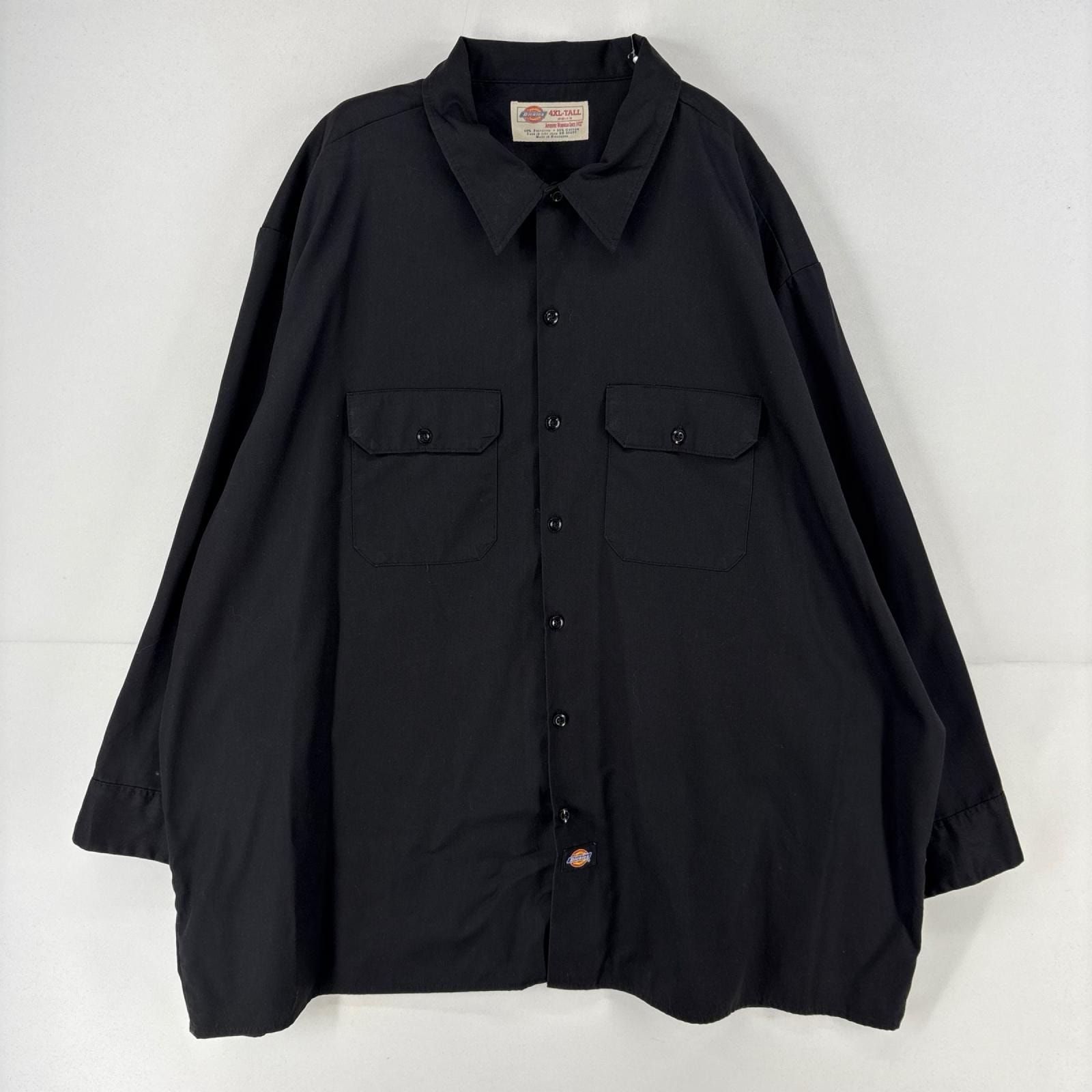 古着 ディッキーズ Dickies 長袖シャツ 胸ポケット ワークシャツ 大きいサイズ 4XL  ブラック 無地 メンズ