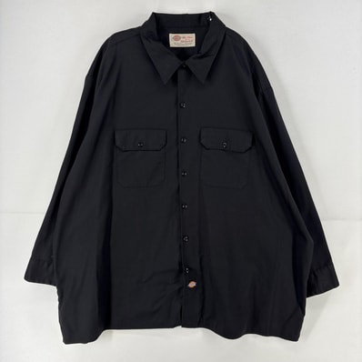古着 ディッキーズ Dickies 長袖シャツ 胸ポケット ワークシャツ 大きいサイズ 4XL ブラック 無地 メンズ