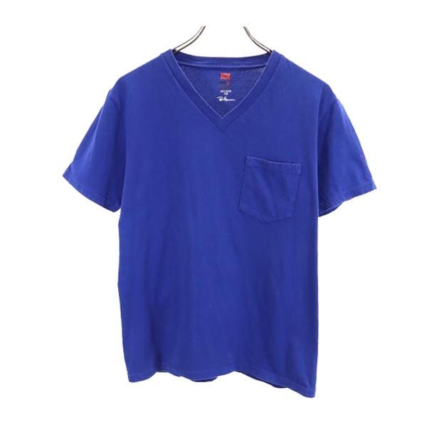 Hanes ヘインズ 日本製 半袖 Vネック Tシャツ S ネイビー系 ポケT