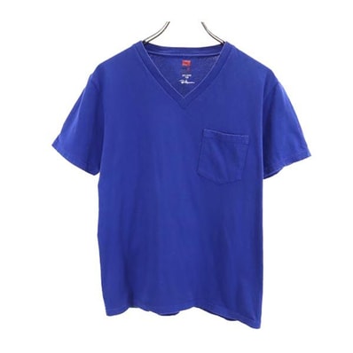 Hanes ヘインズ 日本製 半袖 Vネック Tシャツ S ネイビー系 ポケT