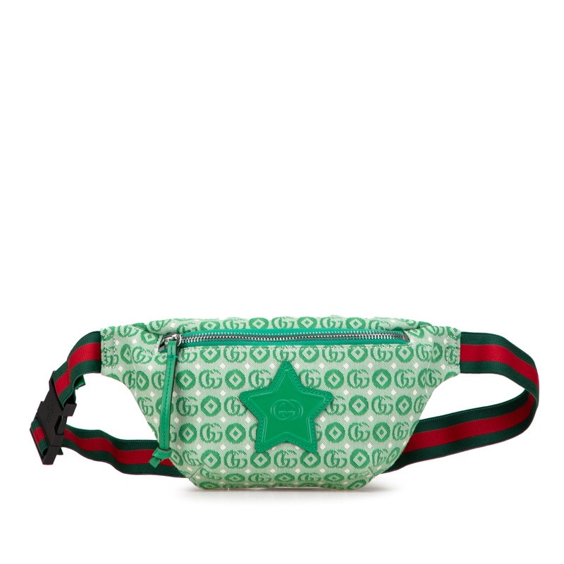 グッチ チルドレンズ GGロゴ 星 スター ウエストバッグ ボディバッグ 502095 グリーン キャンバス レザー レディース GUCCI 【中古】
