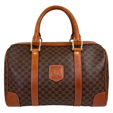 美品 CELINE セリーヌ ボストンバッグ レザー ブラウン レディース マカダム【中古】