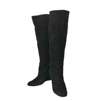 インターロッキングG ロングブーツ ウエッジソール スエード【1131946916236】