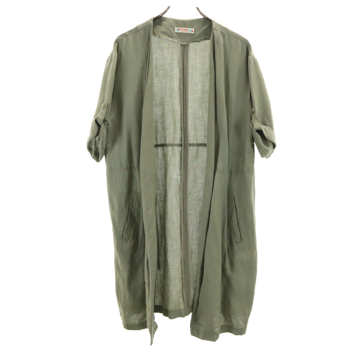 BEAMS HEART ビームスハート リネンブレンド 半袖 ロングコート カーキ