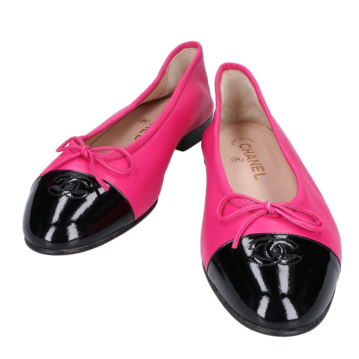 シャネル 【美品】ココマーク バレリーナ レザー/パテント フラット 39 1/2C