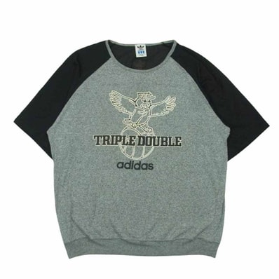 adidas アディダス ADS-6312 90s ヴィンテージ デサント メッシュ 切替し フットボート 半袖 Tシャツ グレー系 ブラック系 L【中古】