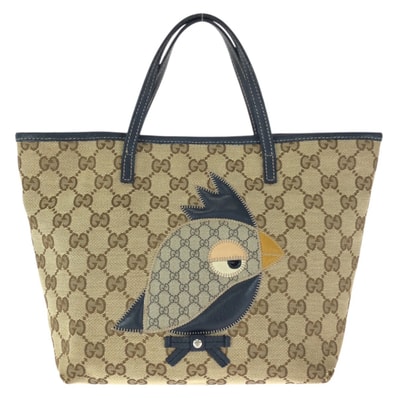 GUCCI グッチ チルドレンズ ZOO オウム ベージュ ネイビー シルバー金具 GGキャンバス レザー/ トートバッグ ハンドバッグ 601632 【中古】
