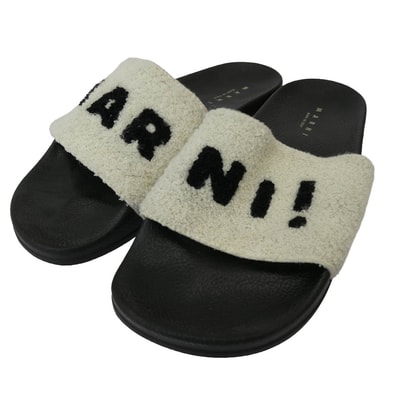 MARNI マルニ サンダル ロゴ ボア シャワーサンダル スライド ブラック系 ホワイト系 42【中古】