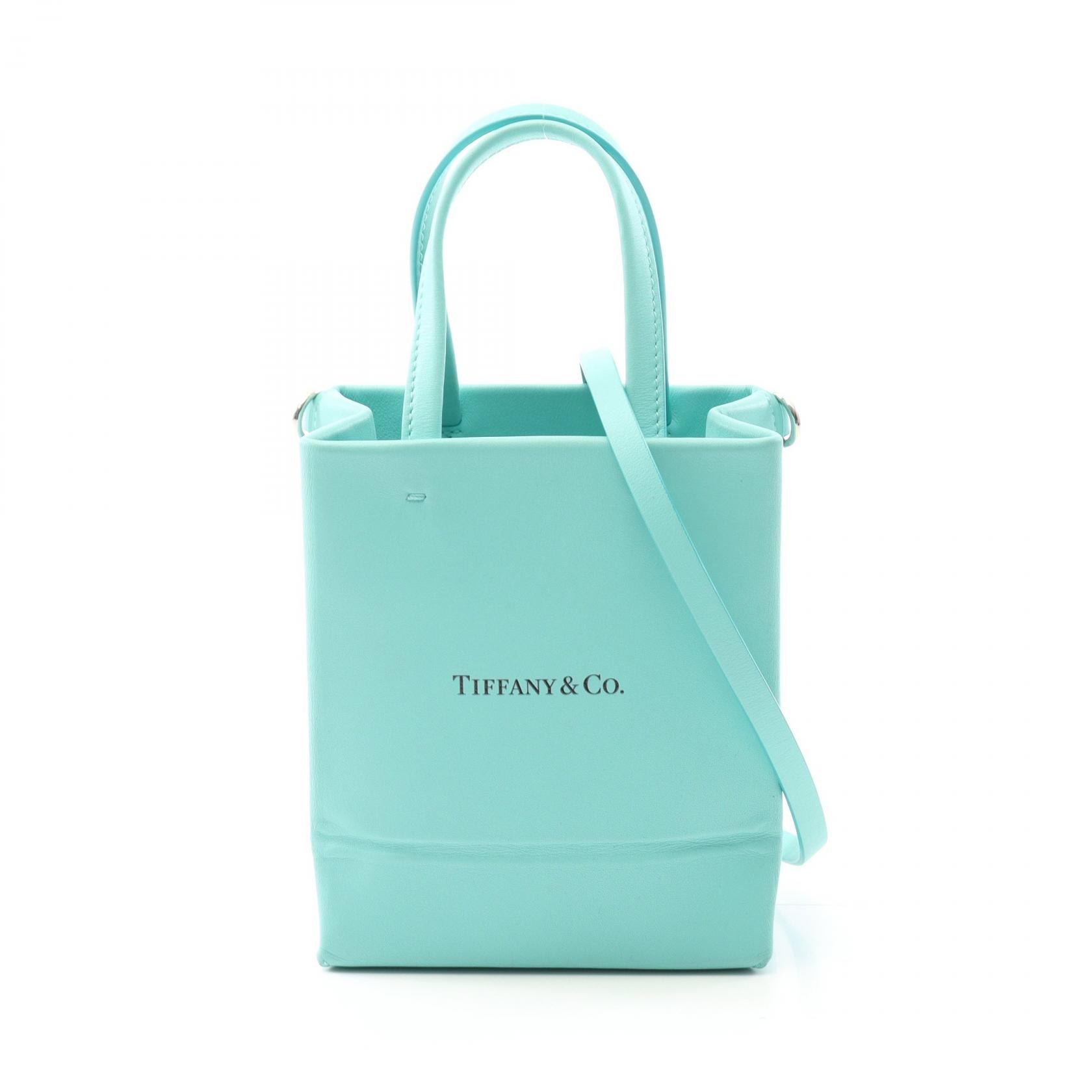 ティファニー TIFFANY＆CO ミニ ショッピング ハンドバッグ バッグ レザー レディース ブルー系 【中古】