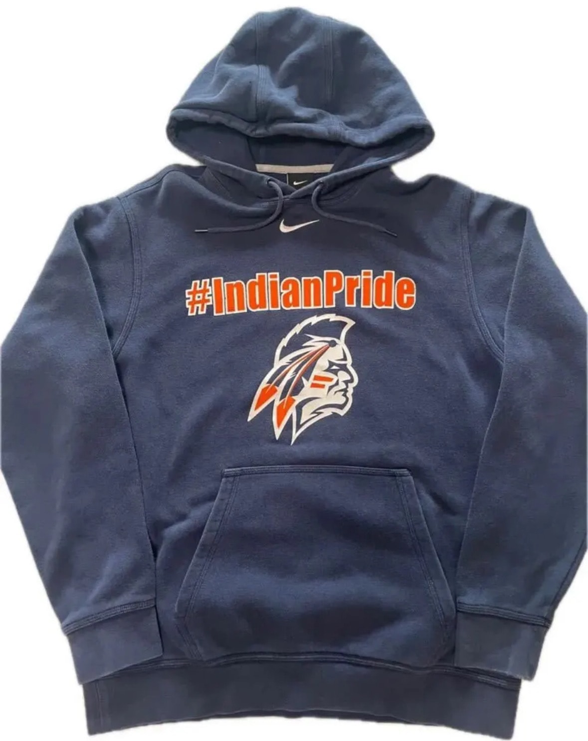 NIKE ナイキ プルオーバー パーカー M 裏起毛 ネイビー#IndianPride ロゴ 古着 スウェット
