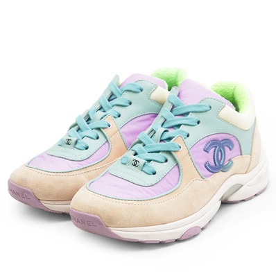 【極美品】CHANEL シャネル スニーカー サイズ 36 レディース G34360 クリアCOCOマーク スウェード カラフル シューズ 靴 マルチカラー パープル 紫 イタリア製