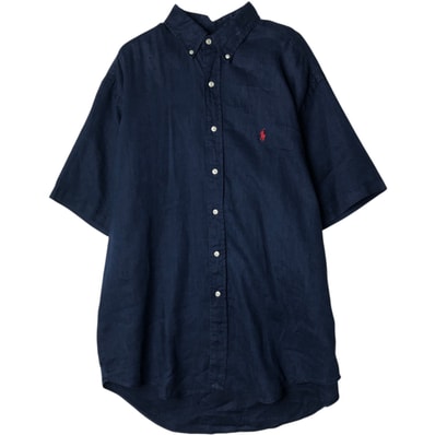 古着 ラルフローレン Ralph Lauren BLAKE 半袖 リネン ボタンダウンシャツ メンズL相当/eaa495251