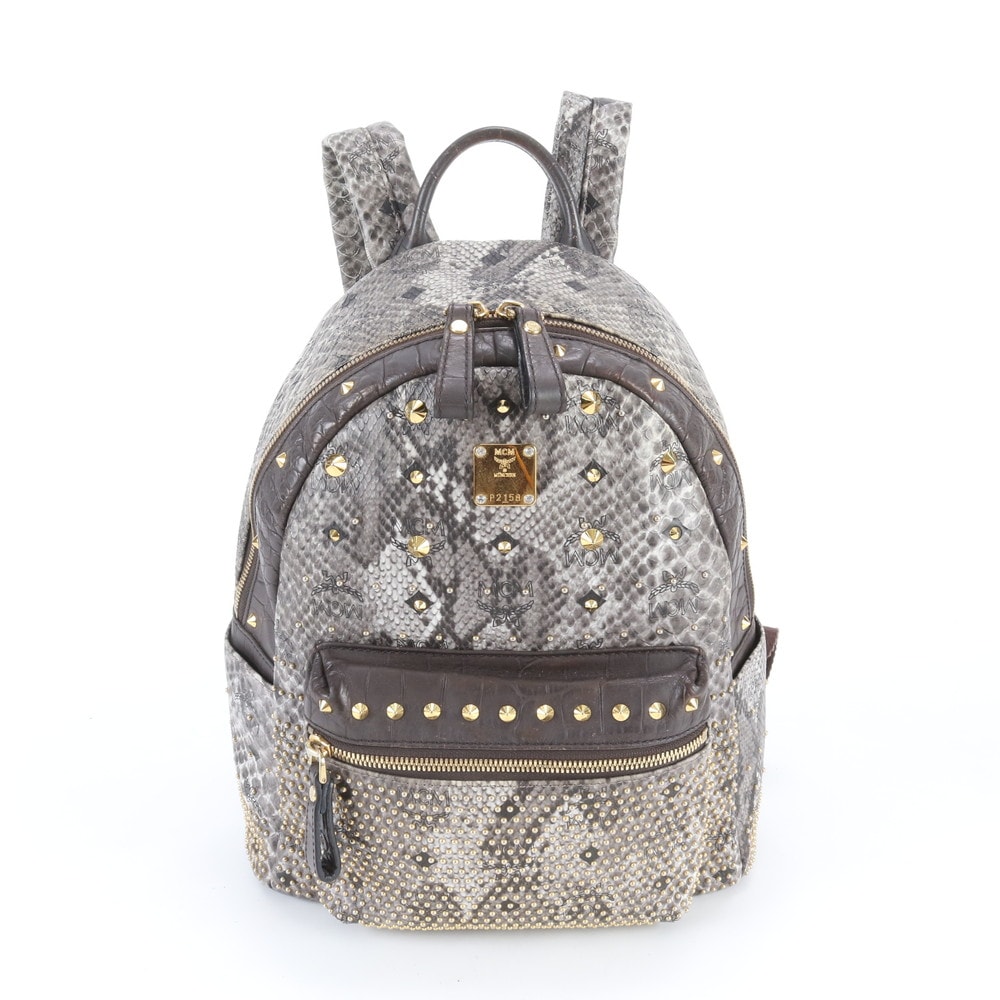 ■極美品 MCM エムシーエム パイソン 柄 スタッズリュックサック