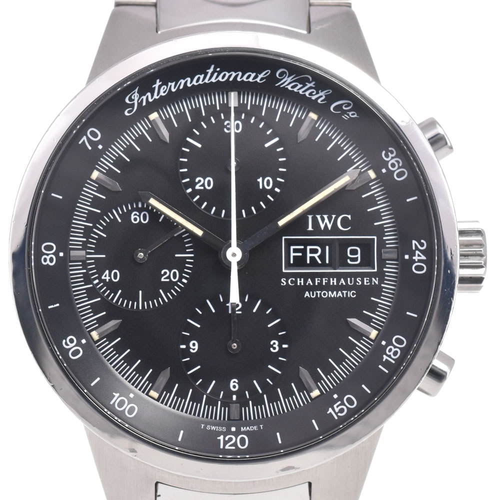 値下 IWC SCHAFFHAUSEN IW370708 GST クロノグラフ デイデイト ブラック 自動巻き メンズ 良品 腕時計 G#147059