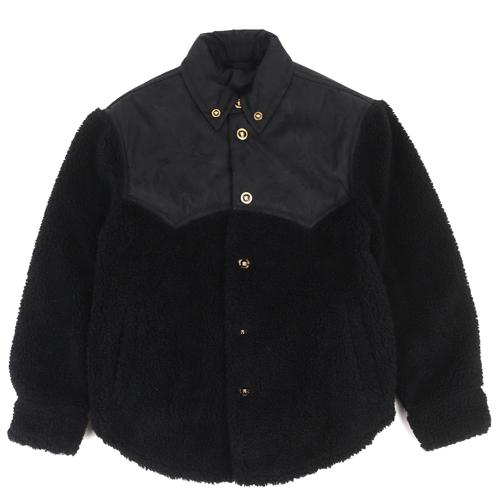 極美品 ヴェルサーチ メデューサボタン 裏地総ロゴ柄 ボア ブルゾン 黒 44