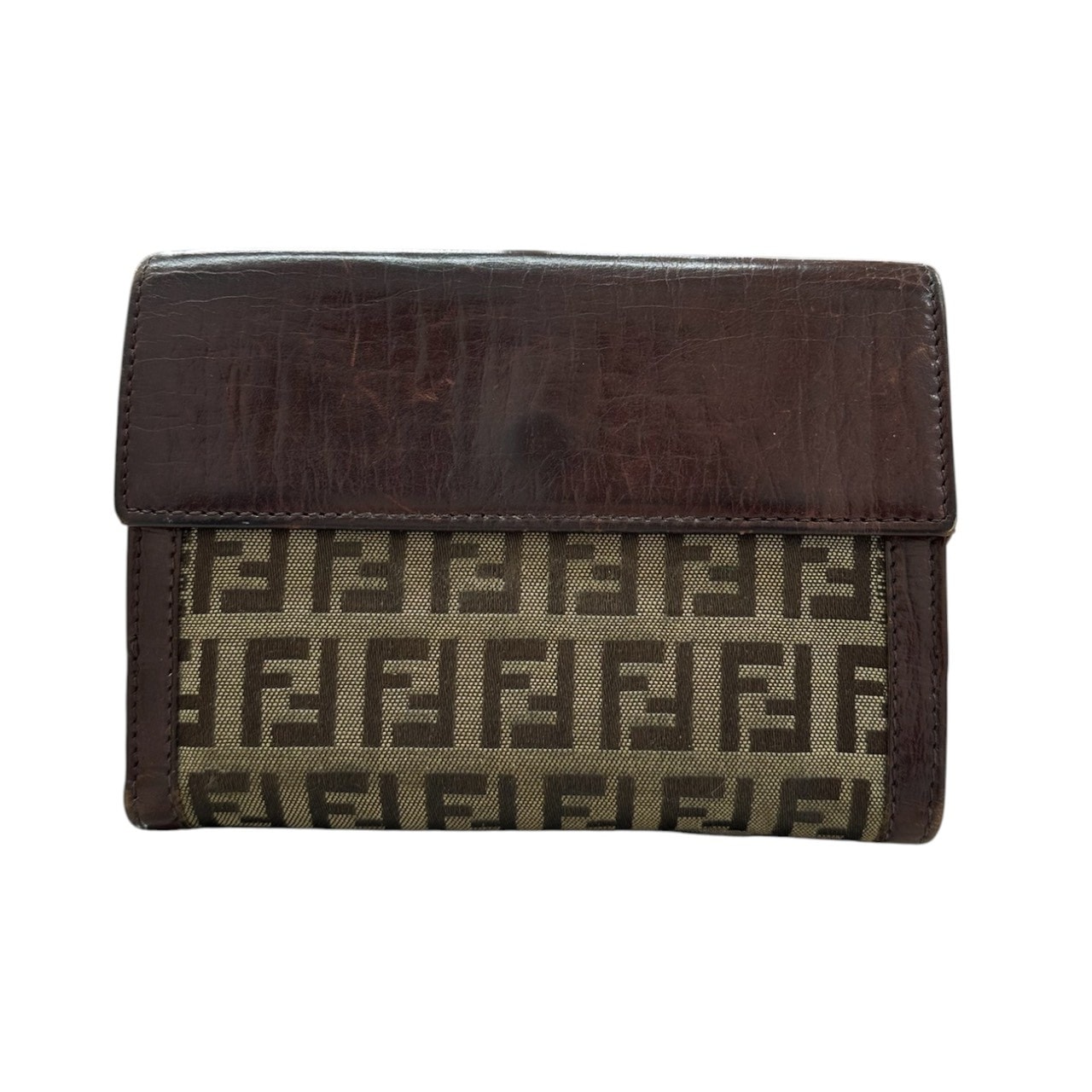 FENDI フェンディ ズッカ ブラウン シルバー金具 レザー 二つ折り財布 S1-00138 【中古】
