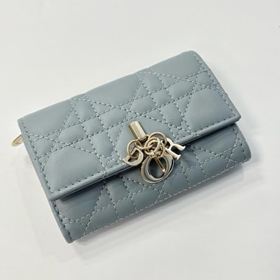 Dior マイディオール グリシン ウォレット S0966ONMJ カナージュ ブルー 二つ折り財布 鑑定済み 正規品 ディオール