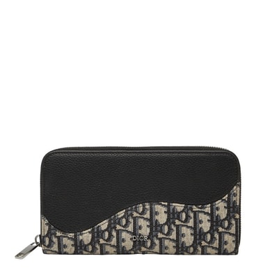 ディオール オブリーク サドル ロングジップウォレット 長財布 ネイビー キャンバス レザー メンズ Dior 【中古】