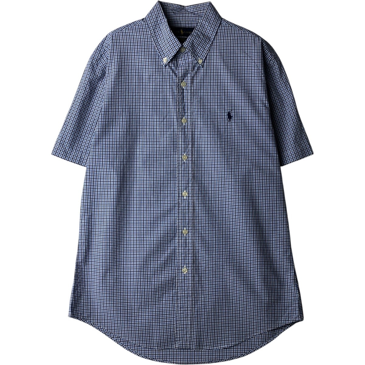 古着 ラルフローレン Ralph Lauren SLIM FIT スリムフィット ギンガムチェック 半袖 ボタンダウン チェックシャツ メンズM相当/eaa640909
