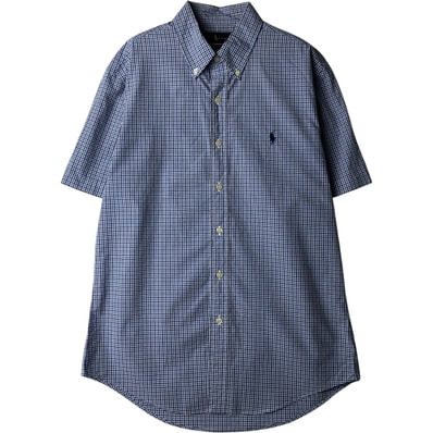 古着 ラルフローレン Ralph Lauren SLIM FIT スリムフィット ギンガムチェック 半袖 ボタンダウン チェックシャツ メンズM相当/eaa640909