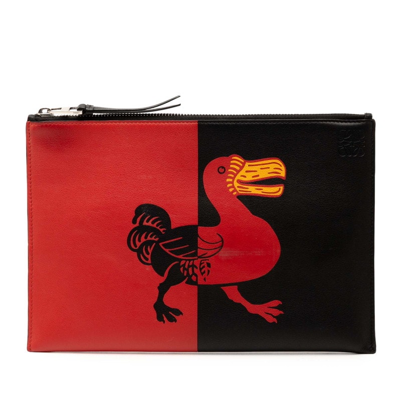 ロエベ アナグラム バイカラー クラッチバッグ セカンドバッグ ブラック レッド レザー レディース LOEWE 【中古】