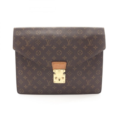 ルイ・ヴィトン LOUIS VUITTON ポルトドキュマン セナトゥール モノグラム セカンドバッグ クラッチバッグ バッグ PVCコーティングキャンバス レザー メンズ ブラウン系 M53335 【中古】