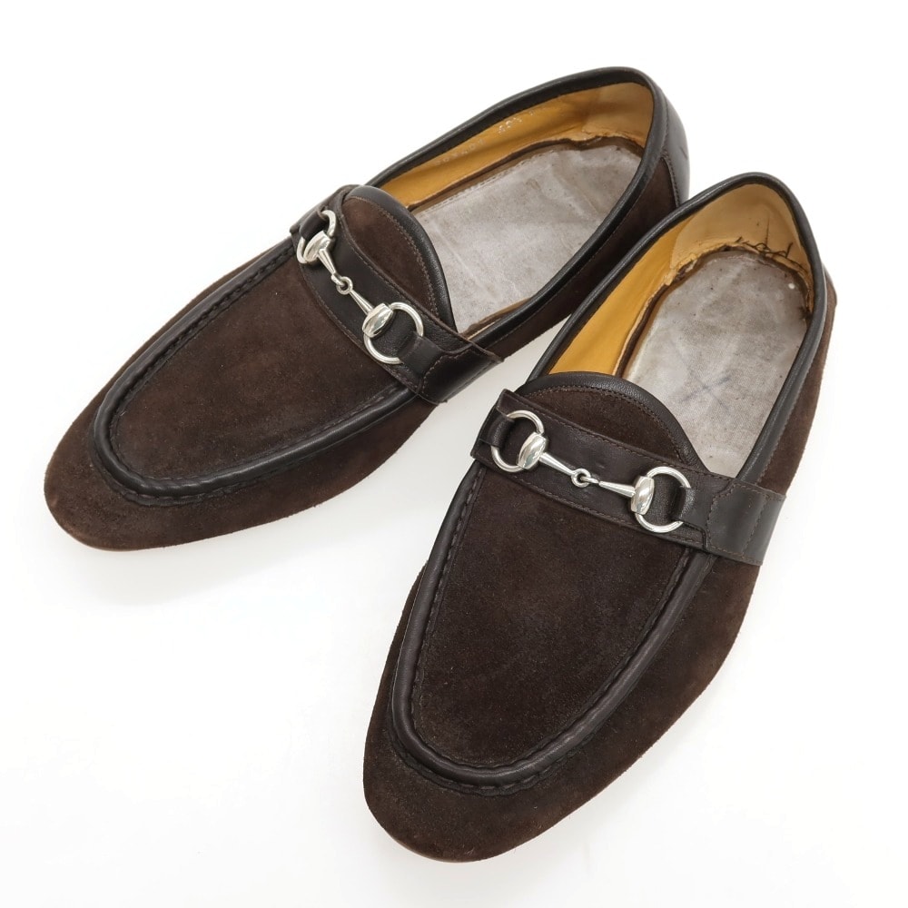 【中古】グッチ GUCCI スエード ローファー ダークブラウン【サイズ40 1/2】【メンズ】
