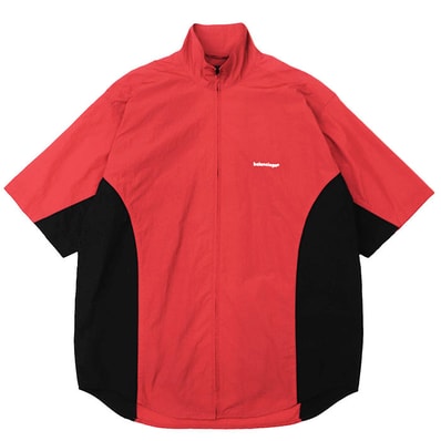 未使用 バレンシアガ 2020年製 バイカラー ロゴ刺繍 ジャケット メンズ レッド ブラック 44 BALENCIAGA