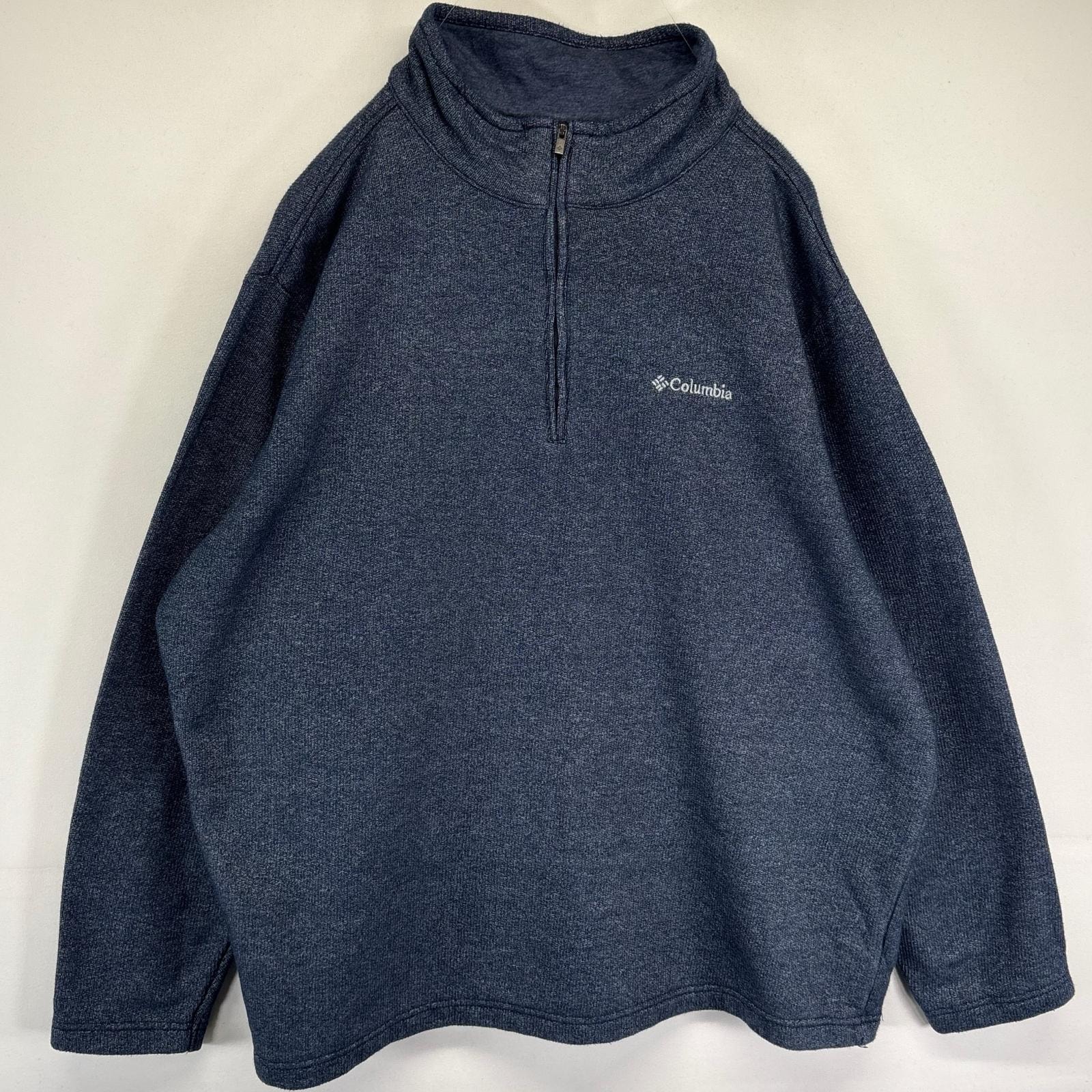 古着 コロンビア Columbia ハーフジップフリースジャケット トレーナー ワンポイントロゴ ニット プルオーバー 大きいサイズ 2XL  ネイビー系 メンズ