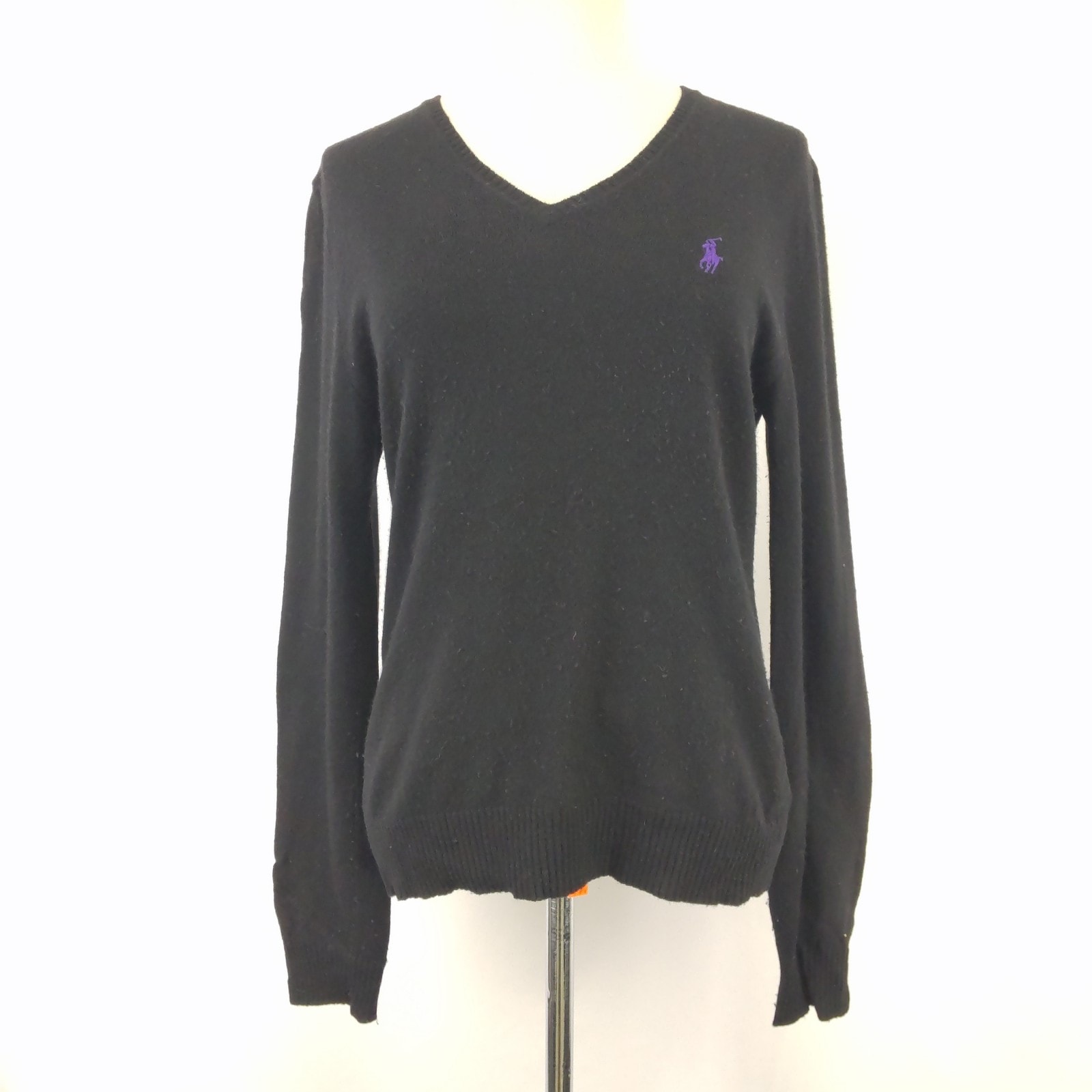 RALPH LAUREN SPORT/ラルフローレン★ウールセーター【レディースL/黒/長袖Vネック】Tops/knit◆BJ156-h