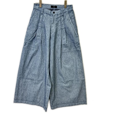 ワイズ 24SS YY-P03-029 ブルー WHITE PIGMENT COATED プリーツワイドデニム 1