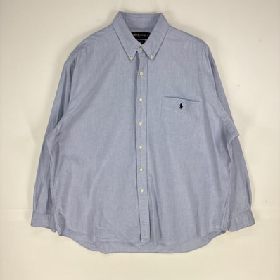 古着 ラルフローレン RALPH LAUREN 長袖シャツ BiG SHIRT 胸ポケット 刺繍ロゴ ボタンダウン XL ブルー系 メンズ