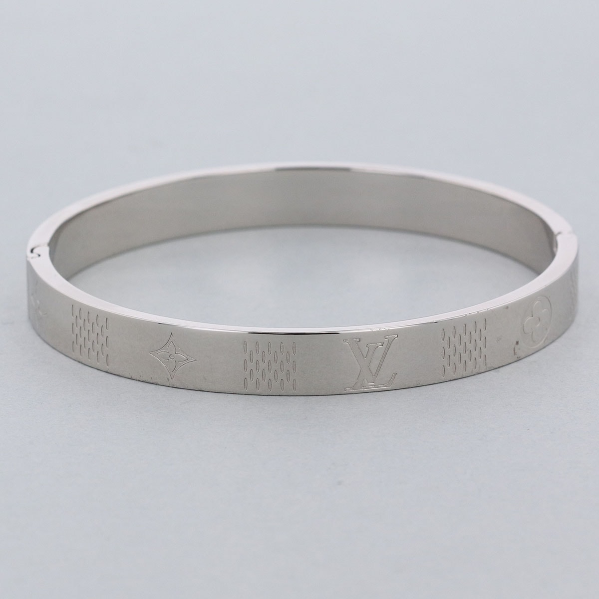 LOUIS VUITTON ルイ・ヴィトン モノグラム バングル・ダミエ ステープル バングル M1387L L シルバー  メンズ【中古】