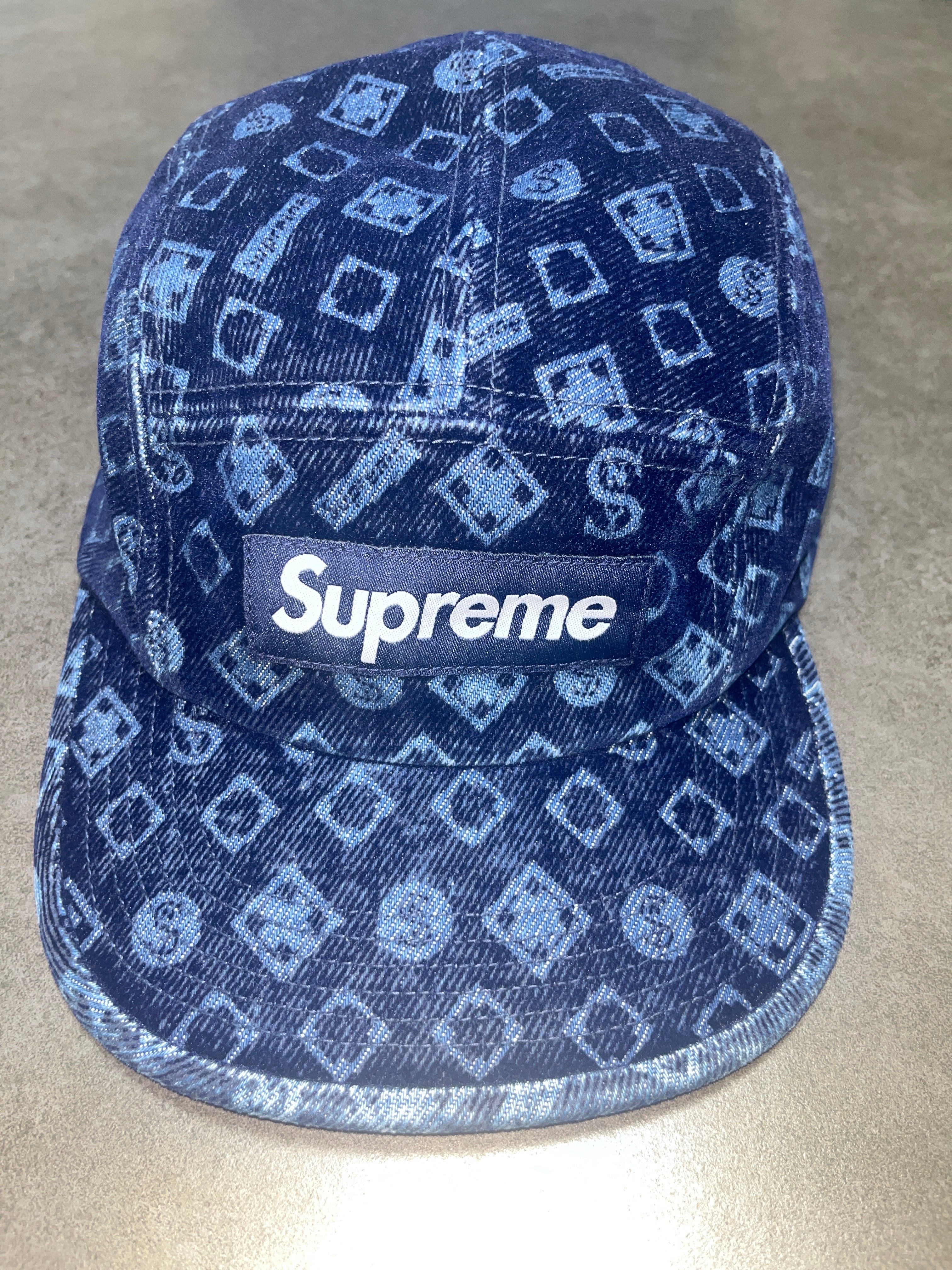 Supreme Flocked Denim Camp Cap "Blue"