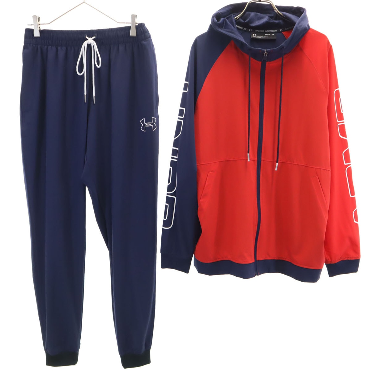 美品 UNDER ARMOUR アンダーアーマー 長袖 ジップパーカー 上下セットアップ XL レッド
