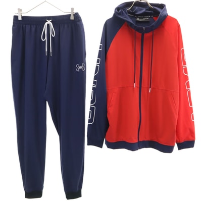 美品 UNDER ARMOUR アンダーアーマー 長袖 ジップパーカー 上下セットアップ XL レッド