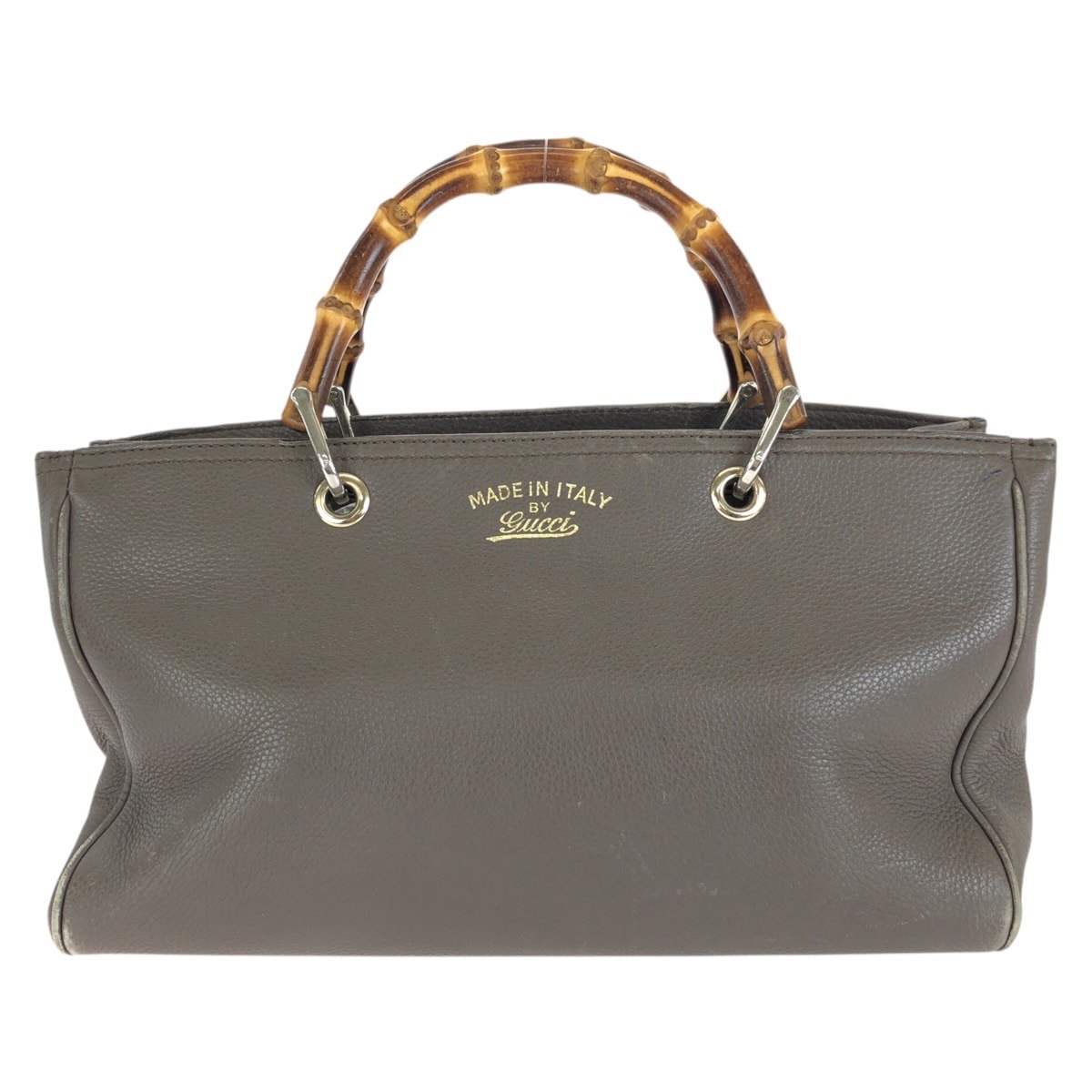 グッチ バンブー ショッパー ミディアム トートバッグ ハンドバッグ 323660 グレー レザー レディース GUCCI 中古