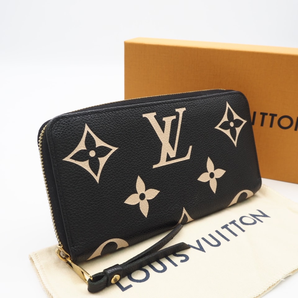 美品 LOUIS VUITTON ルイ・ヴィトン モノグラム アンプラント ジッピー ウォレット バイカラー M80481 長財布 ブラック グレインカーフレザー レディース