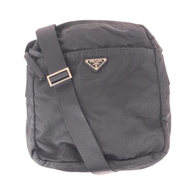 美品 PRADA プラダ テスート 三角ロゴプレート ブラック 黒 シルバー金具 ナイロン ショルダーバッグ ポシェット 600086 【中古】