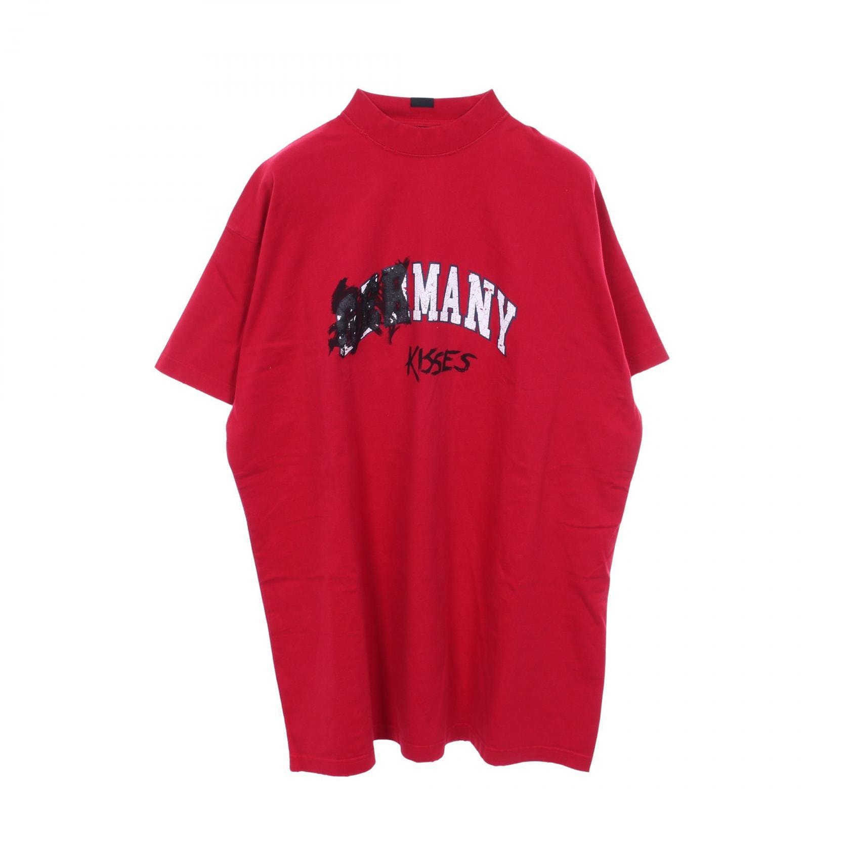 バレンシアガ BALENCIAGA MANY KISSES 半袖Tシャツ 衣料品 トップス コットン メンズ レディース レッド系 739028 【中古】